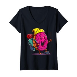 Womens Cartoon Donut Character Fun Colorful Design For Kids V-Neck T-Shirt