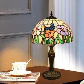 KUAOXK Tiffany Style Table Lamp Glass Bedside Lamp Antique Luxurious Bedside Desk Reading Light Desk Light Metal Base Decor Bedroom Living Room Home Office (Size : HE128616T)