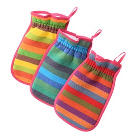 CAXUSD 3pcs Double-Sided Exfoliating Bath Mitts Durable Skin Scrub Towel for Body Care Plant Shower Gloves Random Colors