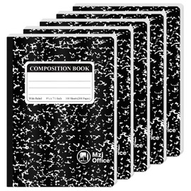 Mzj.Office Marble Composition Notebook, 5-Pack Bulk Composition Notebooks Wide Ruled, 100 Sheets (200 Pages) 7-1/2" x 9-3/4" Marble Notebooks Wide Ruled, Classroom Must Haves-School Supplies College.
