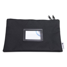 effektivo Bank Bag with Zip Lockable & Sealable with Window for Business Cards Fabric Black for Documents up to DIN A5, Black, 29 x 19 cm