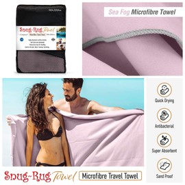 Snug Rug Microfibre Beach Towel Extra Large XL 200 x 90cm – Super Absorbent Quick Drying Lightweight Sand Proof Beach Towels Sea Fog Mauve