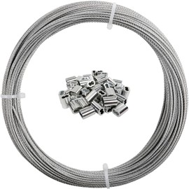 1/16 Wire Rope, 200FT 304 Stainless Steel Cable with 100Pcs Crimp Sleeves, Aircraft Grade, 7x7 Strand, 368lbs Breaking Strength, for Garden Trellis, Clothesline, Railing,Trellis