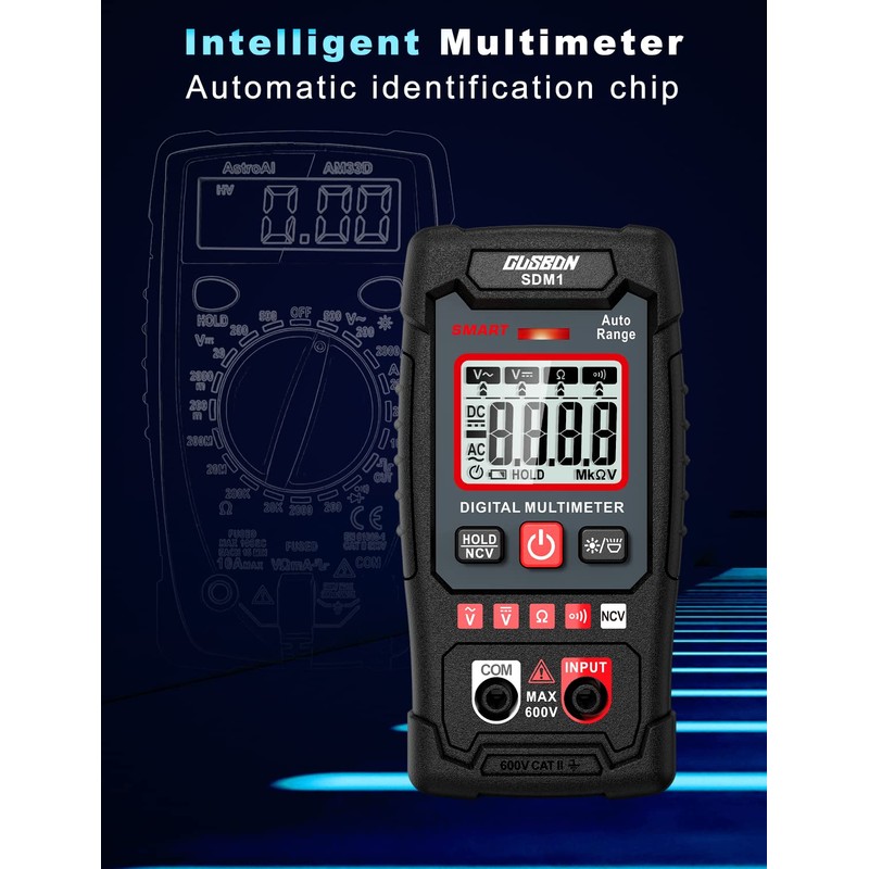 CUSBON Digital Multimeter, Auto-Rang Voltage Meter AC/DC Voltmeter Ohmmeter and