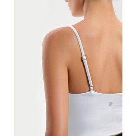 RIOJOY Sports Bras for Women, Lycra Womens Sports Bra with Adjustable Thin Straps, Removable Pads Workout Crop Top, Scoop Neck Built in Bra Tank Tops White