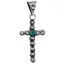Sterling Silver Floral Cross Pendant w/Turquoise Bead Handmade 1 1/2 inch Tall, NO Chain Included