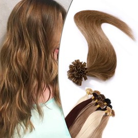 22 inch Keratin Pre Bonded Human Hair Extensions [1g*50 Strands] Nail U Tip 100% Remy Real Invisible Straight (50g,#12 Golden Brown)