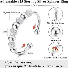 HhBdy Adjustable Anti-Stress Ring Fidget Anxiety Ring Spinner Anxiety Ring Silver 925 Women Rings Stress Relief Ring Anxiety Ring Skill Rings Panic Ring Adjustable Anti-Stress Ring Anxiety Relief
