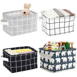 Canvas Storage Box, 4 Packs Fabric Storage Basket Organizer with Handles, 20x16x14cm Storage Boxes, Foldable Fabric with Handles Collapsible for Cupboards Wardrobe Shelves Clothes Toys(4 Colors)