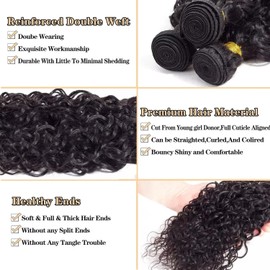 12A Curly Human Hair Bundles 100% Unprocessed Kinky Curly Bundles Human Hair Soft And Thick Can Be Dyed Curly Wave 3 Bundles Natural Black Color 20 22 24 Inch 95-100g/bundle total 285-300g