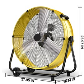 MEPTY 320W Heavy Duty Industrial Drum Fan - 24 Inch High Velocity Floor Fan with 3 Speeds, 360° Tilt, 8800 CFM Metal Fan for Shop, Warehouse, Garage, Workshop, Factory, Basement