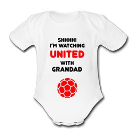 SHHH! I'M WATCHING UNITED WITH DADDY MUMMY NANA GRANDAD CUTE FOOTBALL BABYGROW BABY VEST (Grandad, 6-9 Months)