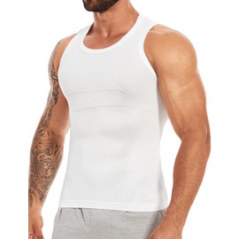 MISS MOLY Shapewear Men's Compression Shirt Men's Sleeveless Body Shaper Elastic Tummy Control Undershirt Men's Tank Top Figure Shaping Tummy Control Shirt Men's Vest, White