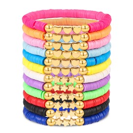 LUYI 12 Pcs Preppy Jewelry Bracelets Set Friendship Beaded Bracelets for Women Colorful Stackable Surfer Heishi Clay Bead Bracelets Bohemian Y2K Summer Beach Stretch Elastic Layering Bracelets