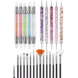 Kit 25 Piezas Pinceles , 5 Punteros Para Arte De Las Uñas,5 Pinceles Silicon,15 Pinceles Profesional Mano Alzada Decoracion Uñas,Pinceles para Delineador De Uñas, Esmalte De Gel, Bolígrafo para Diseño De Uñas, Punteado De Uñas, Dibujo