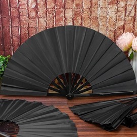 Solid Color Chinese Style Foldable Hand Fan, Portable Handheld Fan for Summer, Home Decor Supplies for Living Room Bedroom church easter egg Nylon Vintage Large custom clack:_Black