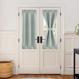 NICETOWN 100% Blackout Linen Door Window Curtains for French Door, Room Darkening Short Thermal Insulated Blinds for Kitchen Glass Window, W 26 x L 50, 1 Panel, Greyish Green