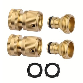 Comimark 2 pc Heavy-Duty Rust Resistant Brass Garden Water Pipe Connectors - 2/4 Set Quick Connect No-Leak 3/4 Inch GHT Thread Fitting Water Hose Female Adapter