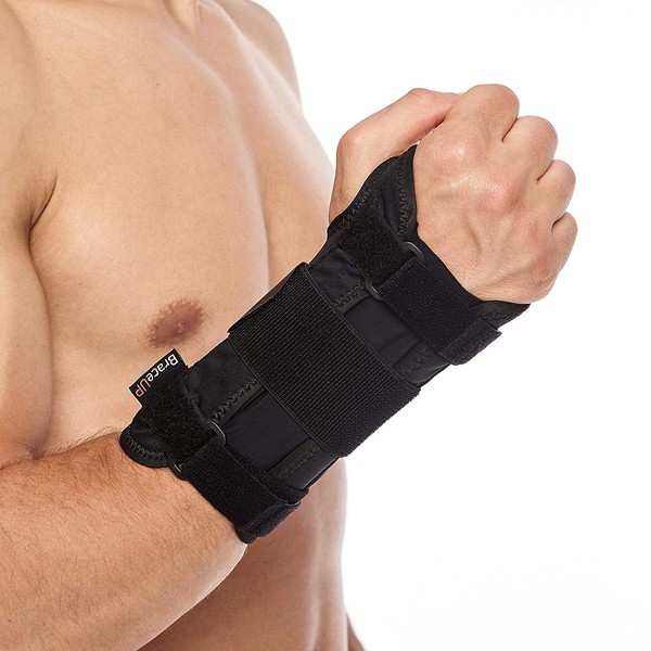 Carpal Tunnel Wrist Brace by BraceUP® with Metal Wrist Splint for Hand and Wrist Support and Tendonitis Arthritis Pain Relief - for Men and Women (L/XL, Right Hand)