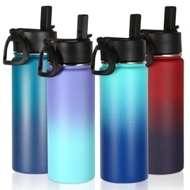 Volhoply 18oz Multic Gradient Color Stainless Steel Insulated Water Bottle with Straw Lid and Handle,Double Wall Vacuum Wide Mouth Thermos,Reusable Metal Travel Flask Keep Cold and Hot(Mix,4 Pack)