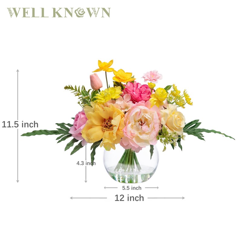 Artificial Flowers Centerpieces in Glass Vase with Fake Water, Silk