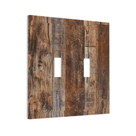 Brown Wooden Plank Double Toggle Wall Plate 2 Gang Light Switch Cover Decorative Electrical Switchplate Faceplate for Bedroom Living Room Bathroom Home Decora