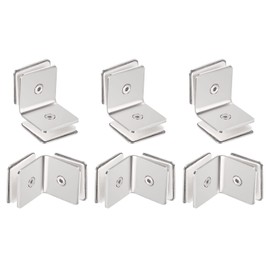 sourcing map Stainless Steel 90 Degree Glass Clamp, 6pcs for 8-12mm Thickness Double Side Square Frameless Glass Corner Clamp Bracket Clip for Shower Door, Bright Silver