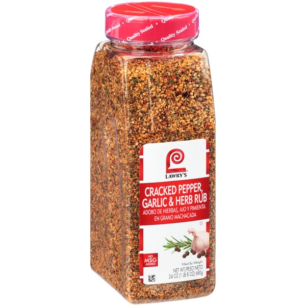 Lawry's Cracked Pepper, Garlic & Herb Rub, 24 oz - One 24 Ounce Container of Garlic Pepper Rub for a Peppery Spicy Flavor, Perfect Seasoning for Beef and Pork