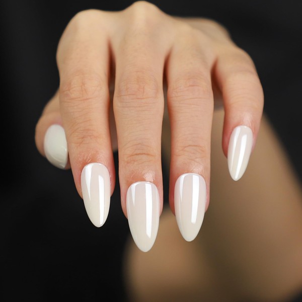 OIFEN Pearl White Chrome Press On Nails Medium Almond, 30pcs