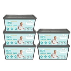 Diaper Pail Refill Bags Compatible with Genie Easy Roll Signature Diaper Pails and Platinum Diaper Pail，7-Layer Odor-Barrier Technology, 5 Packs
