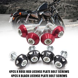 uxcell 8pcs Rose Red Black 6mm Thread Diameter Motorcycle License Plate Frame Screws Bolts