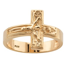 14K Yellow Gold over Sterling Silver Horizontal Cross Ring Size 7
