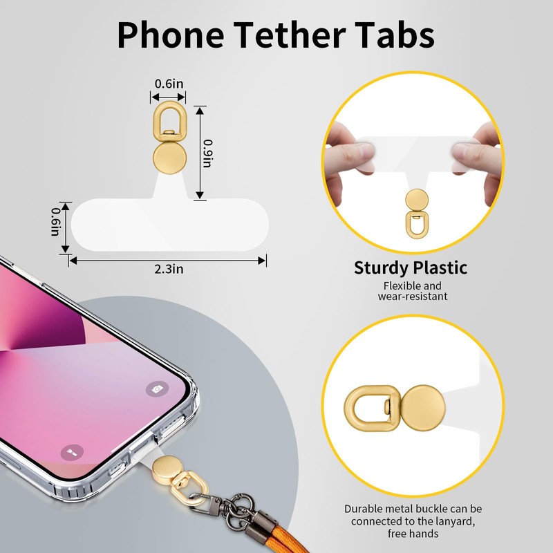 360°Rotatable Phone Tether Tab,3 Pieces Universal Phone Lanyard Patch Without