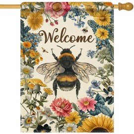 Welcome Spring Summer Bumble Bee Large Decorative House Flag