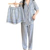 [Trnvco] パジャマ レディース 夏 前開きパジャマ 3点セット 【半袖 長ズボン ロングパンツ】 ルームウェア