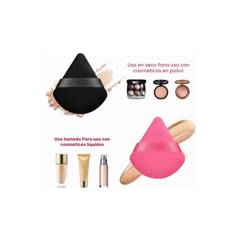 Esponjas triangulares reutilizables con correa para polvos sueltos, base cosmética,