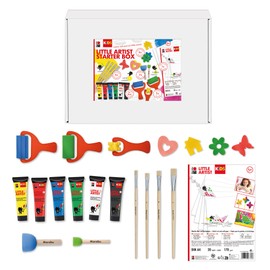 Marabu Kids Little Artist Box, Children, Supplies, Arts & Crafts Starter Kit, 6 x 36ml Multicolour Paints, 20 Sheets A4 Paper, 4 Brushes, Paint Rollers