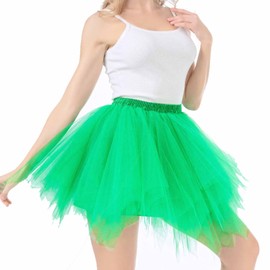 LERTREE Multi-Layer Tulle Tutu Skirt Ballet Skirt with Lined Fancy Christmas Party Dance Dress for Adult (AU, Alpha, Large, X-Large, Regular, Regular, Green)