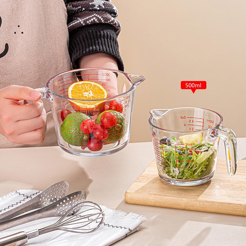 2-Cups Glass Measuring Cups with Lids Set, Measuring Jugs with