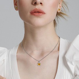 GILIEYER Square Cubic Zirconia Necklace and Earring Set, 14K White Gold Plated Shinny Cubic Zirconia Jewelry Set for Women Wedding Jewelry Sets for Bride Bridesmaid Prom Engagement Gifts (Yellow)