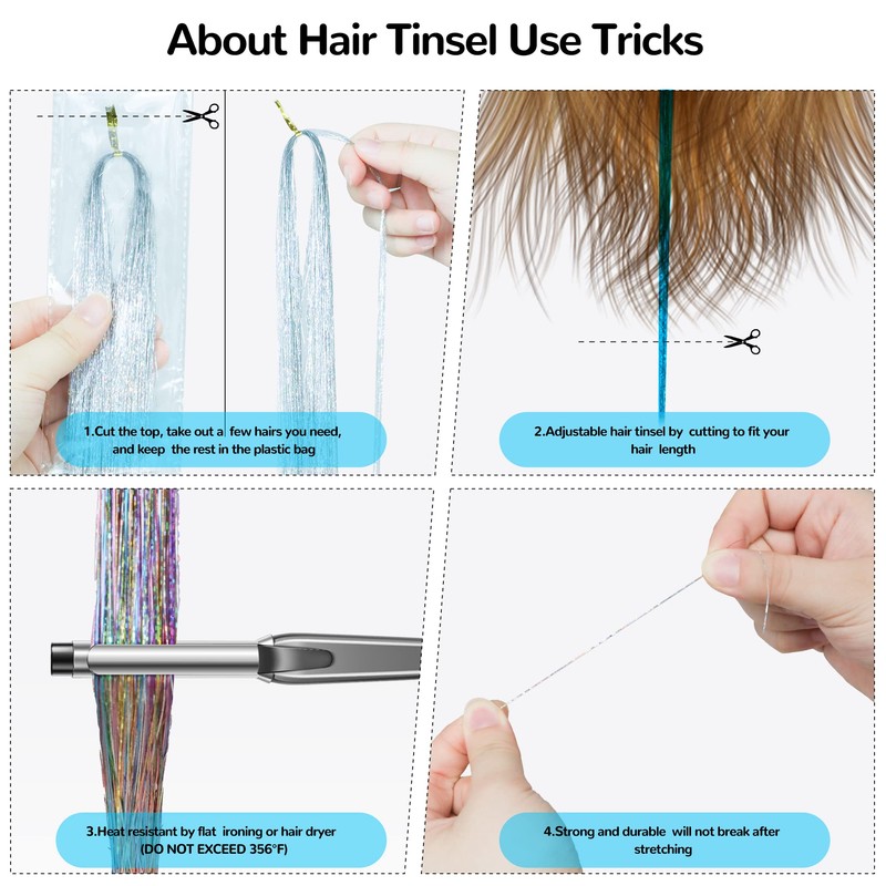 Hair Tinsel Kit with 47INCH 1200 Strands Heat Resistant Glitter