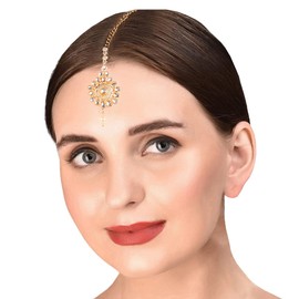 Touchstone Indian Bollywood Stylish Contemporary Designer Jewelry Wedding Head Accessory Mangtika with Beautiful Chain for Women in Gold or Silver Tone for Women., Rhinestone, No Gemstone