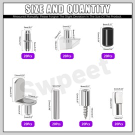 Swpeet 120Pcs 6 Styles Shelf Pins Kit, Nickel Plated Shelf Support Pegs Bracket with Non-Slip Sleeve, Dowel Pins Cabinet Furniture Shelf Pins Support Holders for Shelf Cabinets Closet