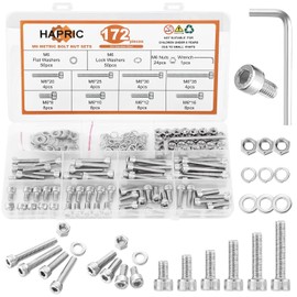 172 Pcs M6 Screws Assortment Kit, M6x 8/10/12/16/20/25/30/35mm M6 Bolts Kit, 304 Stainless Steel Hex Socket Head Screws Nuts Bolts and Washers Set