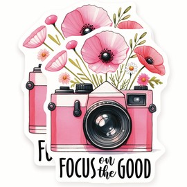 Magnets - Pink Camera - Floral - Positive Quote - 2 Pack - 5" Wide Design - Sticks to Fridges, Lockers, Toolboxes & More - Made in USA - AQM1191