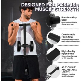 Forearm Strengthener and Wrist Roller, 43.3 inch Or 51.2 inch Ultra Strong Nylon Webbing, Forearm Exerciser with Quick Locking Mechanism, Ideal for Hand, Wrist and Forearm Strength Training