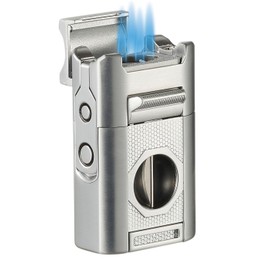 Visol Joplin Quad Torch Multi-Tool Table Lighter, Built in Guillotine and Wedge Cutters, Butane Refillable Adjustable Flame Lighter (Shipped Without Butane) (Silver)