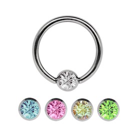 Titanium Piercing Lip Band Set, Ring in 1.2 mm with Five 3 mm Stone Plates, Titanium