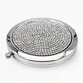 Reazana 2pcs Magnifying Compact Mirrors 1X 2X Purse Pocket Makeup Mirror Folding Travel Mirrors Sturdy Metal with Diamonds Foldable Mini Round Cosmetic Mirror 2.75 Inch Gifts for Women Girls (Silvery)