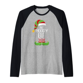 Funny Moody Elf Christmas Costume Santa Helper Matching Raglan Baseball Tee